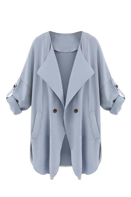 Romwe Rolled-up Asymmetric Blue Cardigan