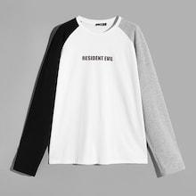 Romwe Guys Color-block Raglan Sleeve Letter Tee