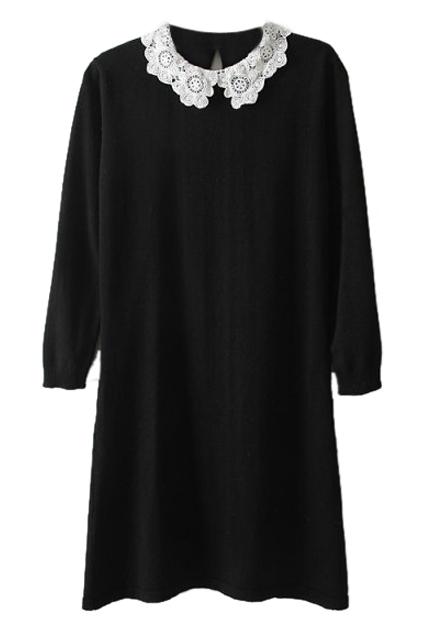 Romwe Doll Collar Black Knitted Dress
