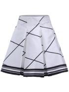 Romwe Geometric Print Flare White Skirt