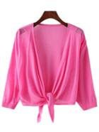 Romwe Hot Pink Self-tie Bow Hem Cardigan Knitwear