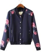 Romwe Stand Collar Florals Jacket