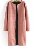 Romwe Round Neck Long Sleeve Loose Pink Coat