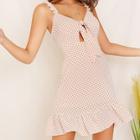 Romwe Frill Strap Tie Front Cut Out Dress