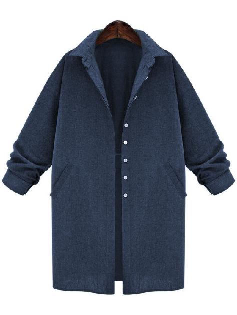 Romwe Lapel Buttons Pocket Loose Blue Blouse