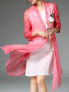 Romwe Pink Sheer Pleated Embroidered Coat