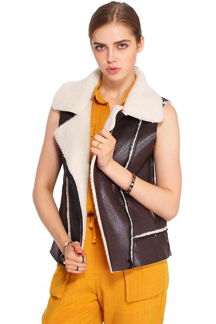Romwe Romwe Brown Lapel Sleeveless Jacket