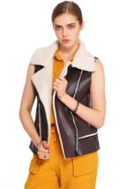 Romwe Romwe Brown Lapel Sleeveless Jacket