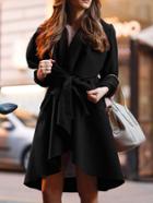 Romwe Shawl Collar Wrap Long Coat With Belt