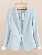 Romwe Blue Lapel Long Sleeve Fitted Blazer