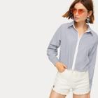 Romwe Striped Zip Fly Blouse