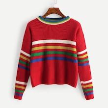 Romwe Colourful Striped Knit Jumper