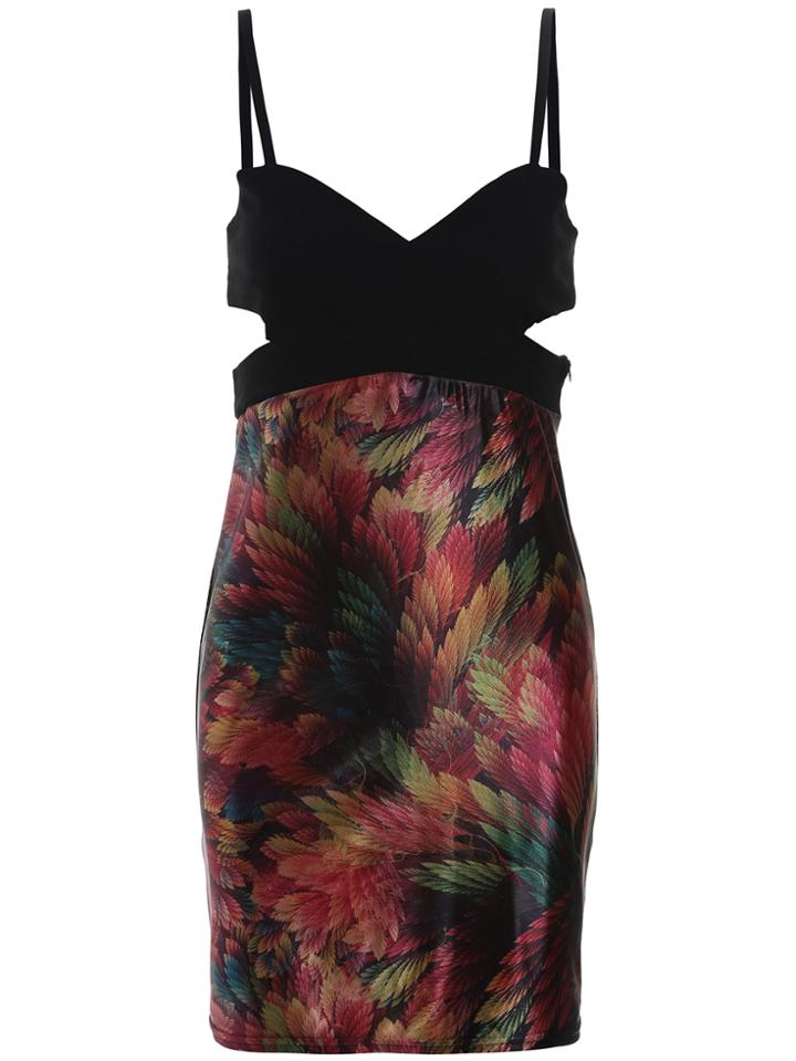 Romwe Spaghetti Strap Cutout Florals Dress