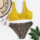 Romwe Twist Mix And Match Random Leopard Bikini Set