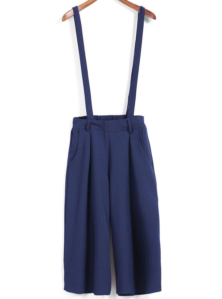 Romwe Strap Bell-bottomed Blue Jumpsuit