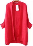 Romwe Red Batwing Long Sleeve Knit Cardigan