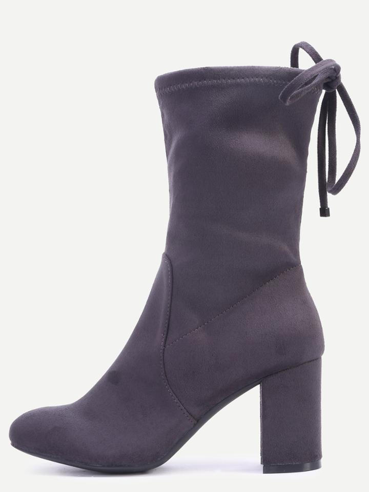 Romwe Grey High Heels Tie Back Short Boots