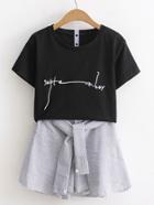 Romwe Crop Tee With Knot Front Skirt Shorts