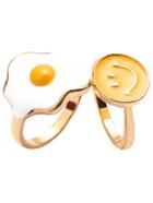 Romwe 2pcs Gold Fried Egg Smiley Face Ring Set