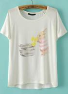 Romwe Beige Short Sleeve Rabbit Print T-shirt