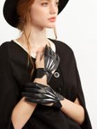 Romwe Black Faux Leather Cut Out Bow Gloves