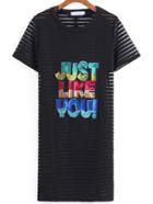 Romwe With Sequined Letter Pattern Overlay Dress