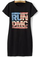Romwe Black Short Sleeve Rundmc Print Slim Dress