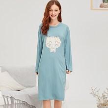 Romwe Cat Print Drop Shoulder Night Dress