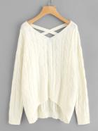 Romwe Crisscross V Back Cable Knit Jumper