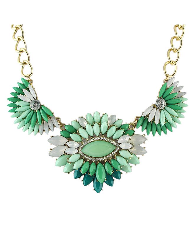 Romwe Fashion Style Green Rhinestone Women Statement Shourouk Necklace