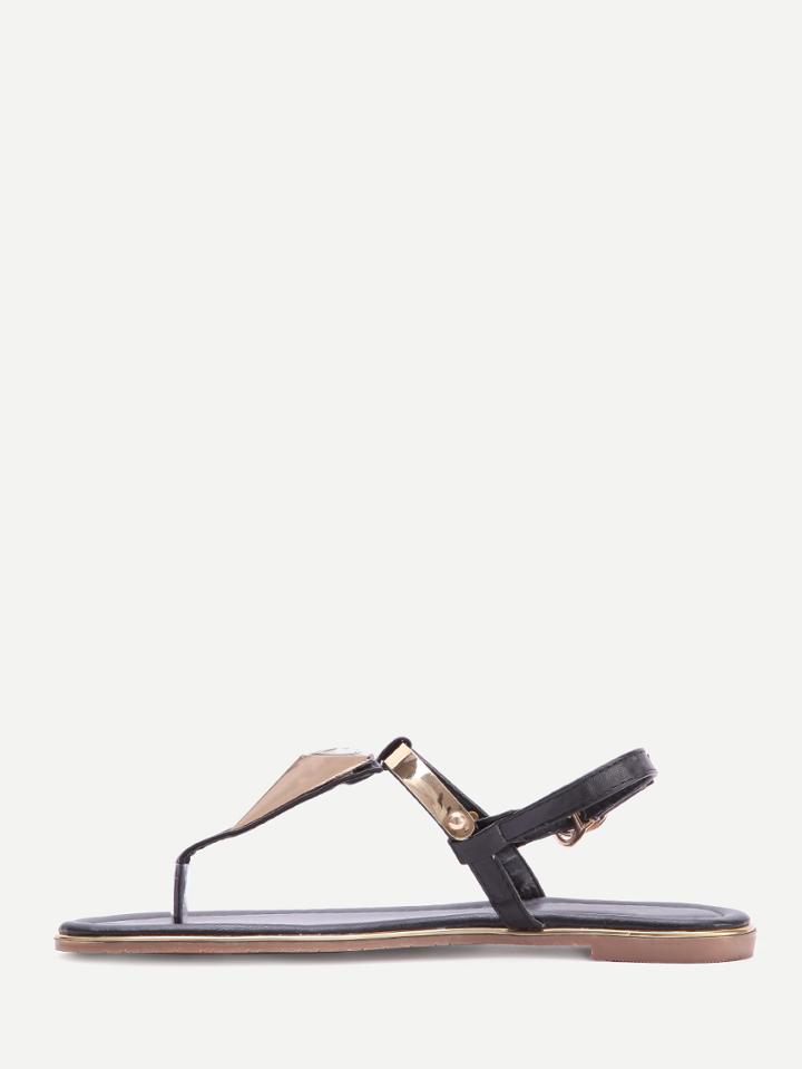Romwe Black T-strap Studded Sandals