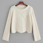 Romwe Ribbed Asymmetrical Hem Sweater