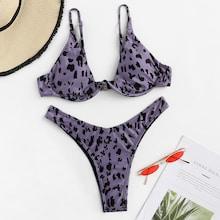 Romwe Leopard Underwire Top With High Cut Bikini Set