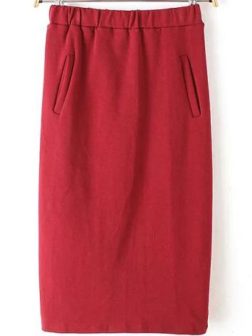Romwe Elastic Waist Bodycon Wine Red Skirt