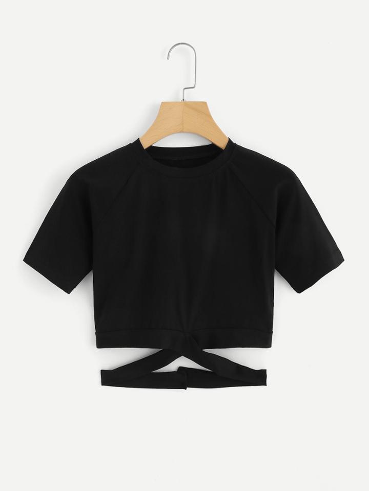 Romwe Cut Out Waist Crop Tee