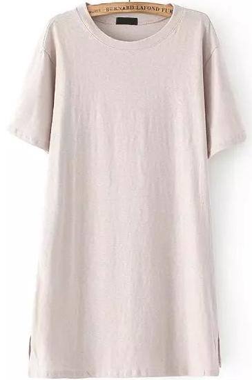 Romwe Side Split Long Grey T-shirt
