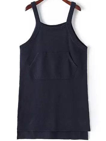 Romwe Strap Dip Hem Navy Sweater Dress