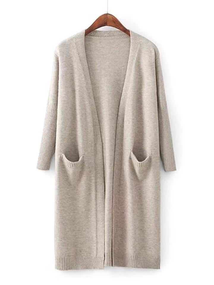 Romwe Front Pocket Ribbed Detail Longline Cardigan