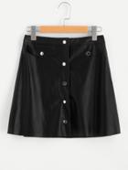 Romwe Buttoned Front Faux Leather Skirt