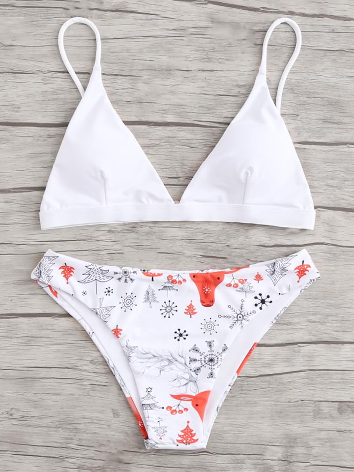 Romwe Mixed Print Bikini Set