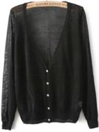 Romwe V Neck With Buttons Black Cardigan