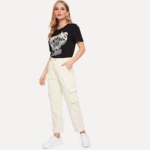 Romwe Solid Pocket Side Jeans