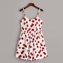 Romwe Cheery Print Crisscross Back  Cami Dress