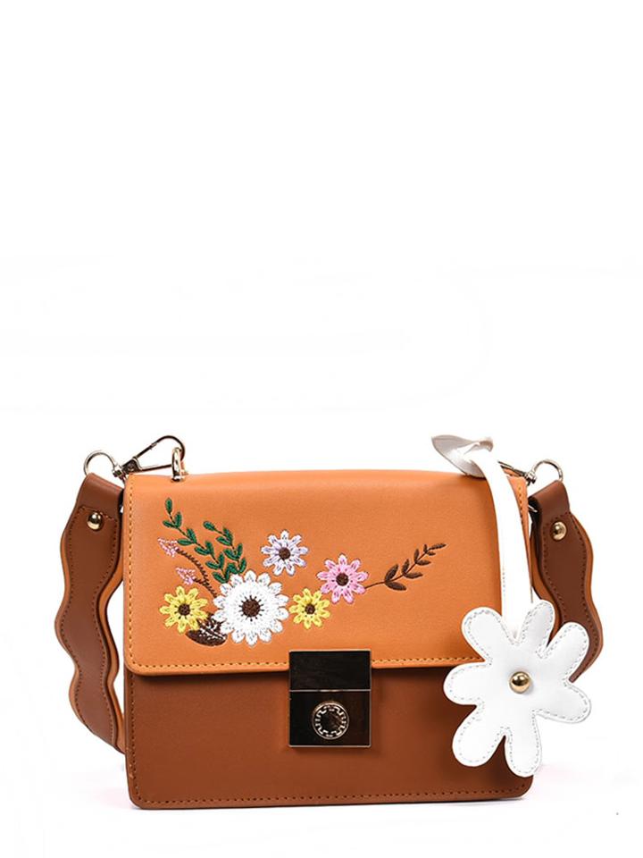 Romwe Flower Embroidered Crossbody Bag
