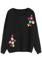 Romwe Flower Stitching Black Jumper