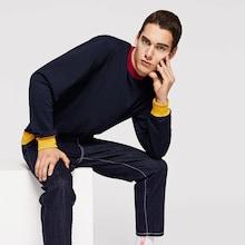 Romwe Guys Mock-neck Contrast Hem Sweatshirt