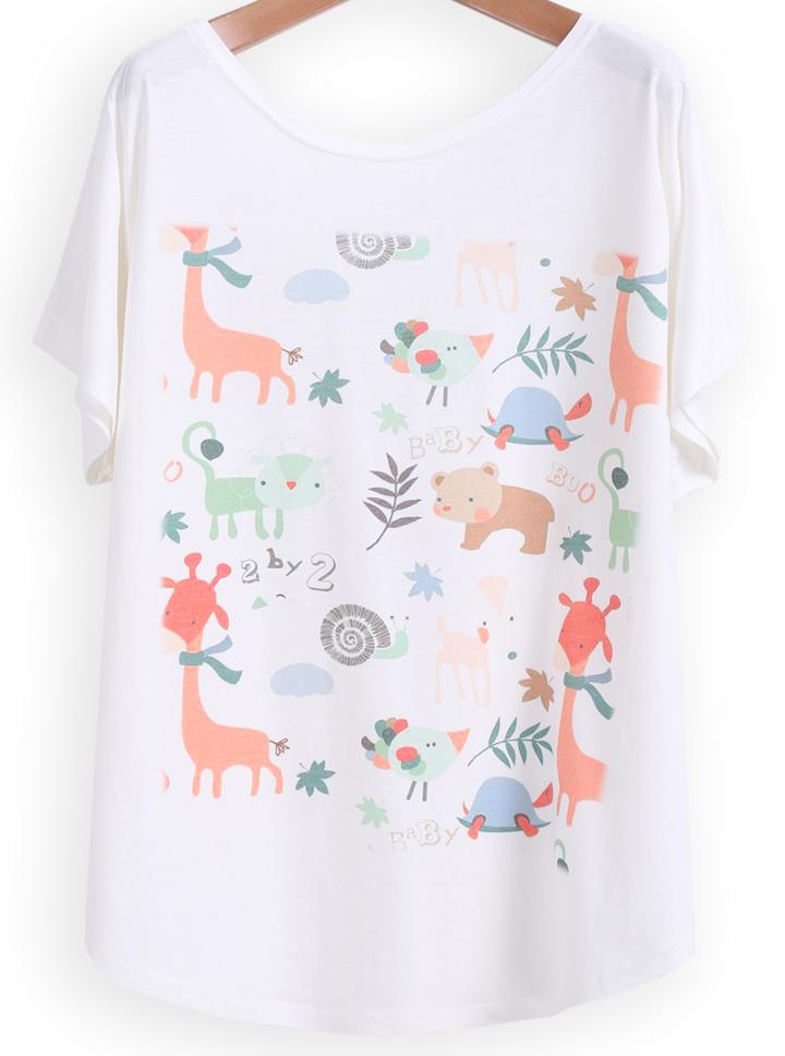 Romwe Cartoon Animal Print Loose T-shirt