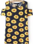 Romwe Open Shoulder Sunflower Print Dress