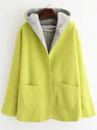 Romwe Hooded Pockets Yellow Coat