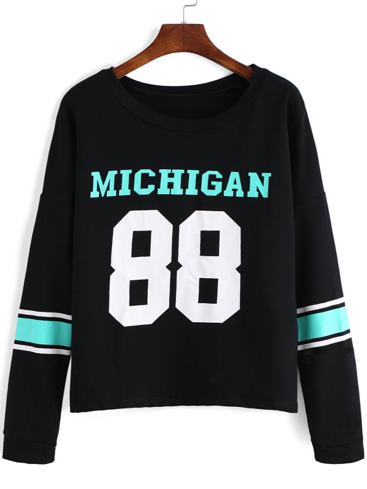 Romwe Long Sleeve Letter Print Sweatshirt